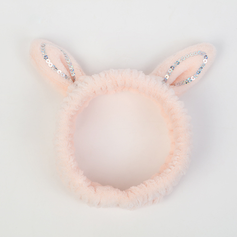 Japan And South Korea Sweet And Cute Glitter Rabbit Ears Design Plush Headband Net Red Girl Heart Face Makeup Headband Specification drawing