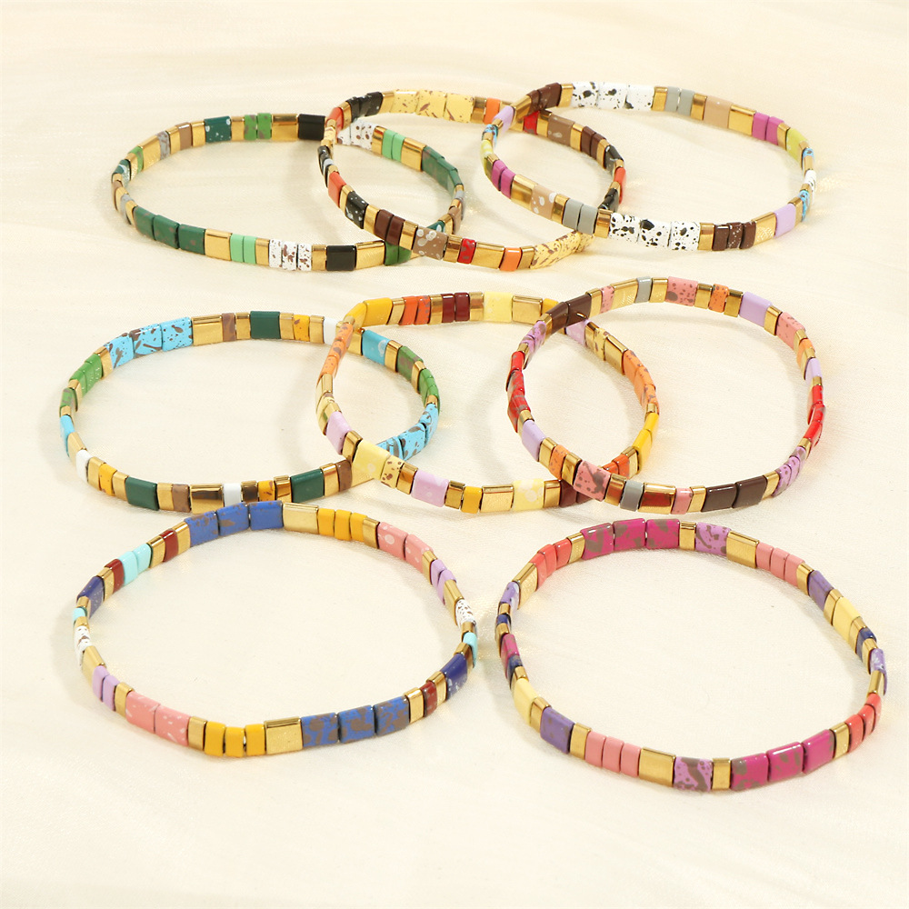 Cross-Border Fashion Vintage Tila Lift Beaded Bracelet Simple Bohemian Hand Woven Elastic Bracelet Women details Picture