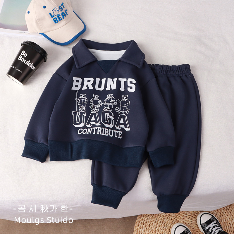 Children's polo shirt sweatshirt sets for autumn and winter, new styles for boys and girls, sporty lapel fashionable tops, wholesale of children's clothing Specification image