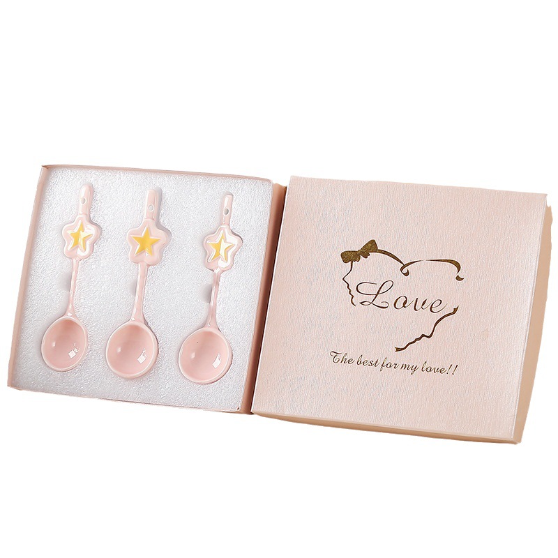 【 Hand Box 】 Strawberry Bowl Star Spoon Ceramic Bowl Spoon Set Pink Chinese Underglaze Color Tableware Set Item Picture