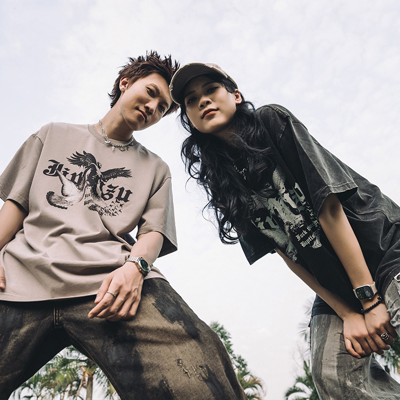 Men's short-sleeved summer 2025 new trendy brand loose, large-sized pure cotton half-sleeved and five-quarter sleeve top