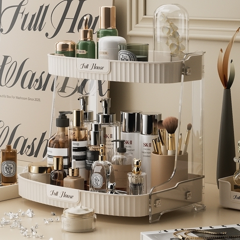 Light luxury ins style cosmetics storage shelf Vanity mask storage shelf Bathroom dustproof desktop storage box 01237-8001 full figure