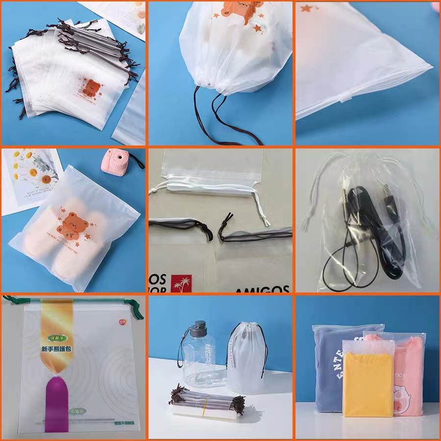 Wholesale transparent matte plastic drawstring bags for household underwear, travel shoes, storage clothes and clothing packaging bags Specification image