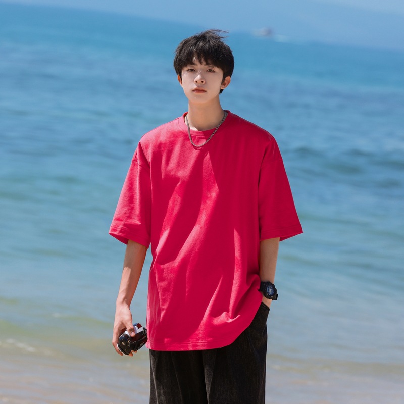 100% cotton short-sleeved T-shirt for men, 2024 summer trendy brand ins loose thin round-neck top, a heavyweight couple's T-shirt details Picture