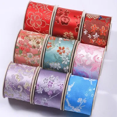 Chinese style New Year embroidery style webbing DIY hair bow Hanfu folk style gold and silver embroidery accessories thumbnail