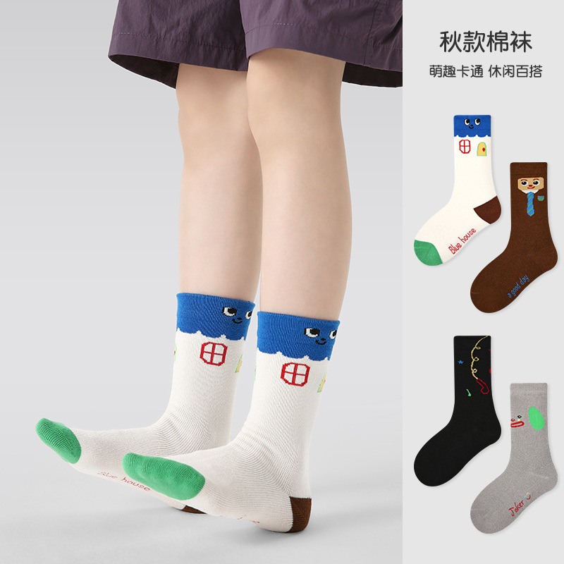 1827 Children's Socks wholesale Boys' Socks Spring and Autumn Cotton Boneless Big Child Expression Puppet Sweat-absorbing mid-calf socks details Picture