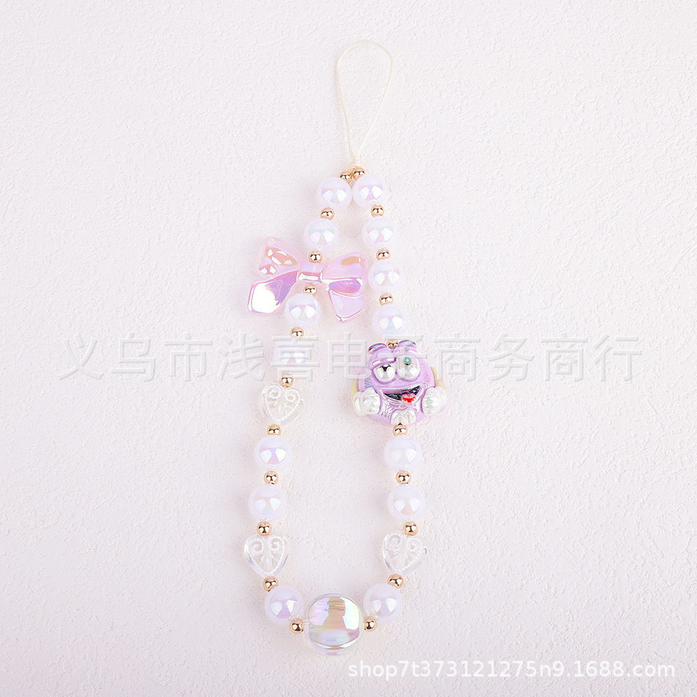 Korean InS-style girlish cartoon cat phone chain, cute dessert decoration, diy beaded phone lanyard and chain Item Picture