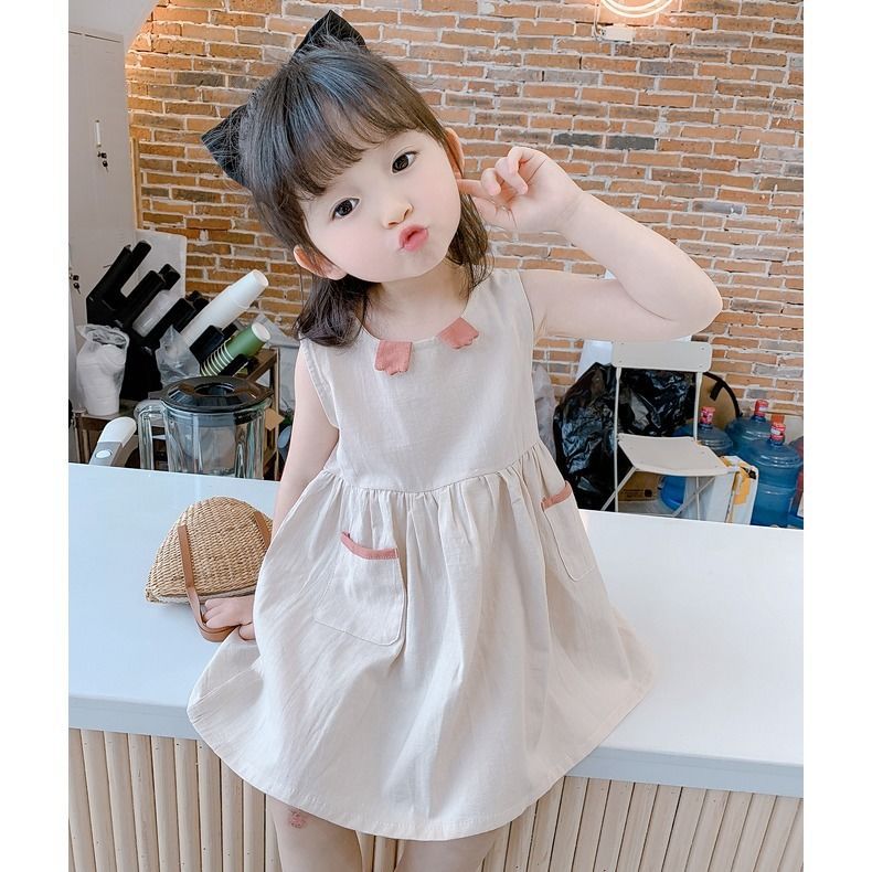 Sleeveless dress for girls, summer children's dress 2022, new summer style for little kids, retro cotton and linen princess dress details Picture