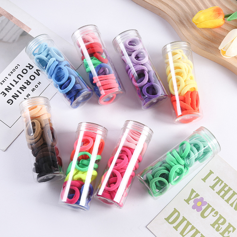 Korean-style towel ring, colorful children's ponytail hair tie, girlish heart, Instagram high-elasticity hair band, 30 pieces per can
