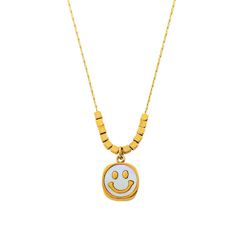 Shell Smiling Face Necklace For Women 2022 New Tide Summer Titanium Steel Does Not Fade Light Luxury Exquisite Simple Clavicle Chain Item Picture