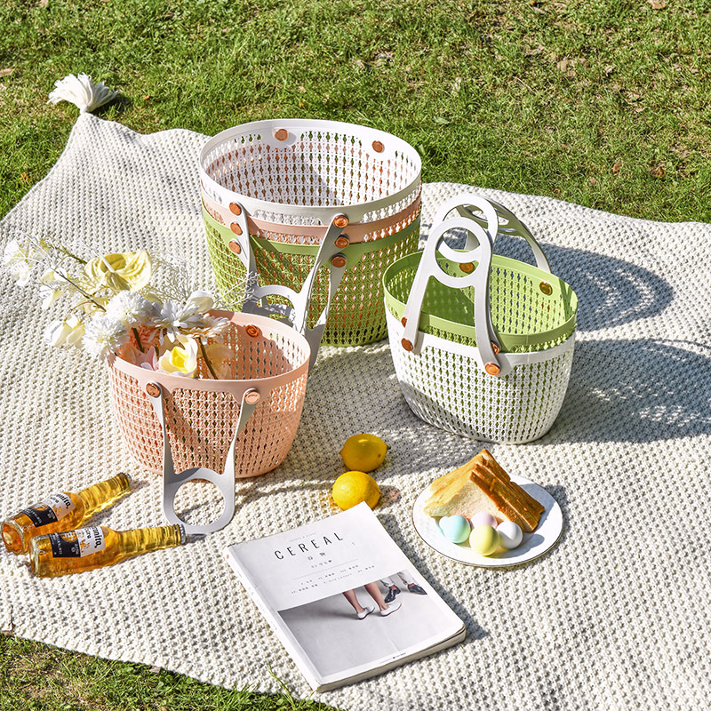 Picnic hand basket Shopping basket net red ins wind plastic hand basket shopping basket outdoor spring outing picking basket 0414-5110 Item Picture