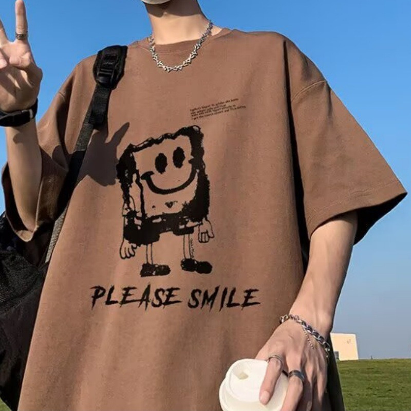 Pure cotton summer short-sleeved cartoon student T-shirt with a loose and youthful feel, casual and trendy short-sleeved for junior high school students Specification image
