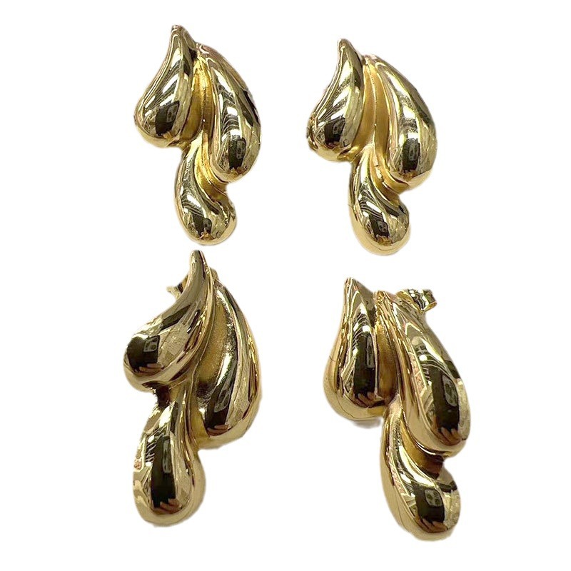 European and American cross-border fashion metal style geometric irregular copper-plated real gold three-drop earrings, niche and unique for women Item Picture