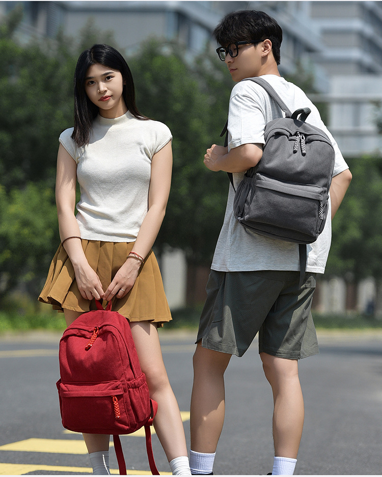 春季灯芯绒小背包女2025新款大学生双肩包休闲百搭大容量旅行背包详情6