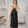 YANNI cross-border export European and American new erotic underwear, sexy women's mesh fabric slit halter long dress, erotic set wholesale details Picture