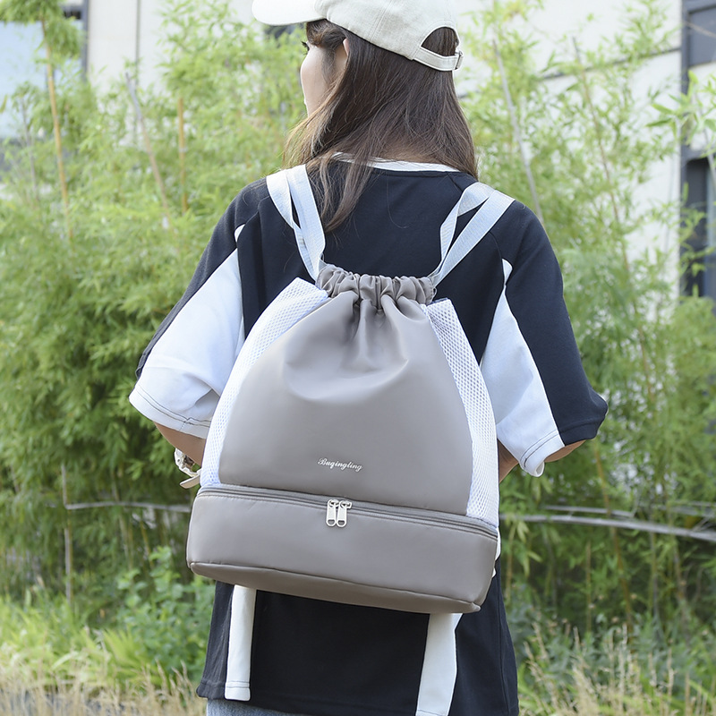 Separación seca y húmeda bolsa de fitness mujer nuevo estilo con posición de zapato bolsa de yoga de natación deportiva dos hombros mochila ligera al aire libre Specification image