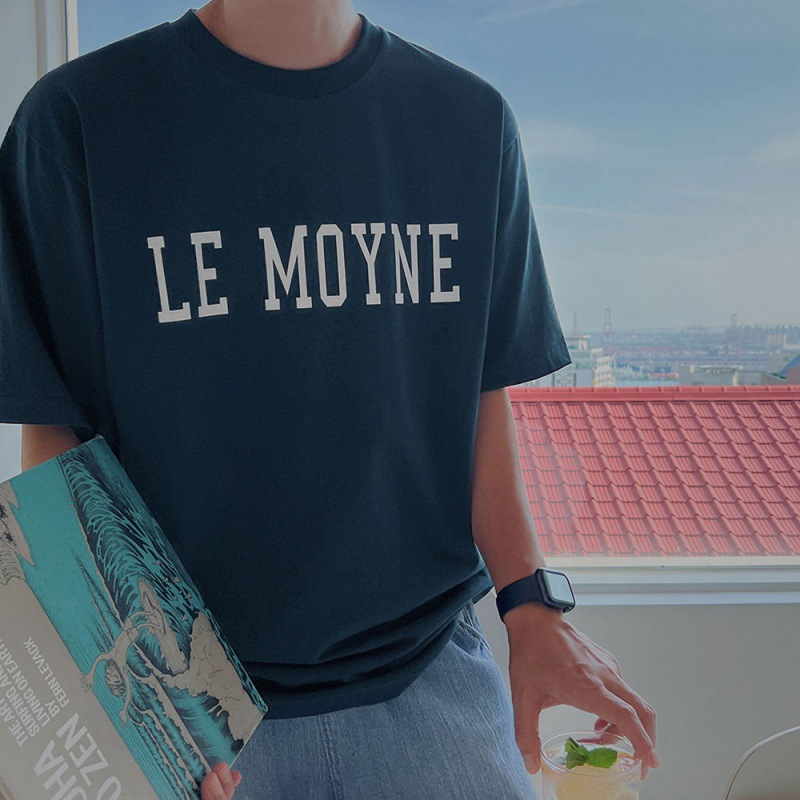 MYQ Summer Pure cotton round-neck Men's T-shirt, Korean style trendy letter print short-sleeved loose casual half-sleeved T-shirt Application Scenario