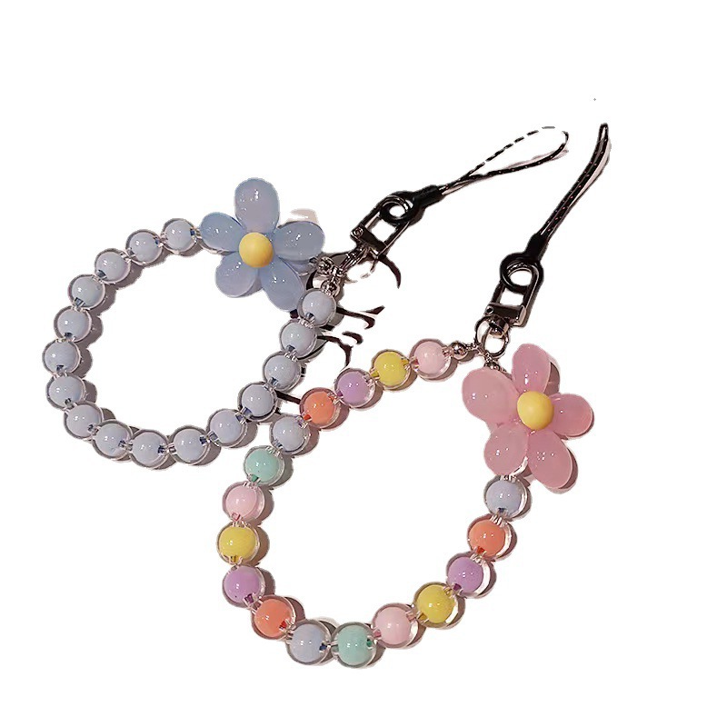 Macaron Color Beaded Medium Beaded Mobile Phone Lange Japanese And Korean Ins Style Handmade Beaded Flower Mobile Phone Chain Wrist Strap Item Picture