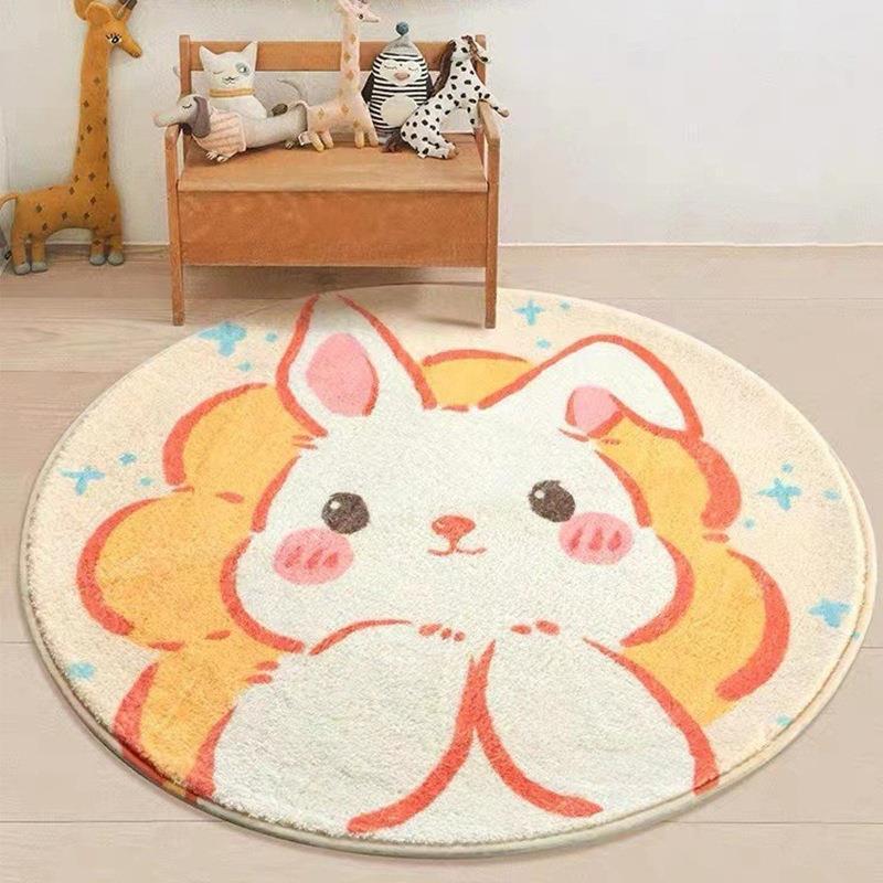 Cartoon imitation cashmere round carpet, comfortable and anti-slip floor mat, living room and bedroom plush washable floor mat factory wholesale details Picture