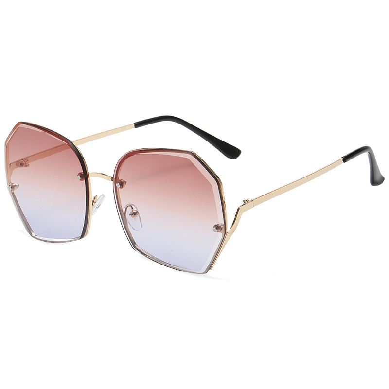 New frameless edge-cut sunglasses for women, fashionable and versatile metal sunglasses for large faces, slimming and UV protection glasses Item Picture