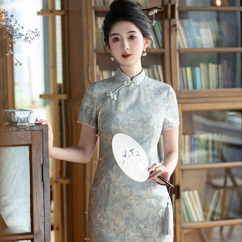 年轻款显瘦韩国纱日常新中式立领旗袍2025新款女复古短袖旗袍夏季