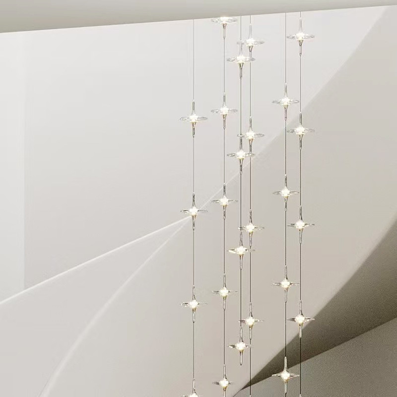 Crystal staircase chandelier, modern, simple and high-end, light luxury duplex, personalized dining room, bedroom, bedside small chandelier details Picture