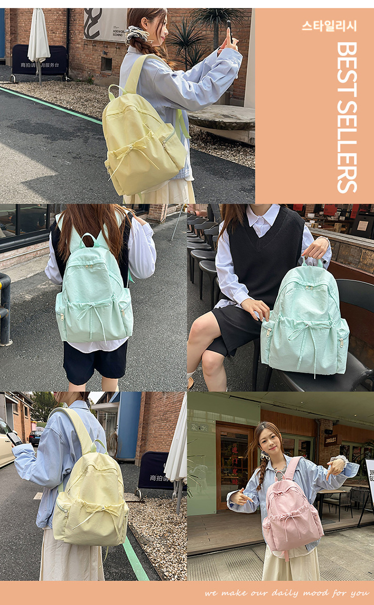 日系ins甜美风蝴蝶结轻便小背包高颜值清新小仙女逛街旅行双肩包详情3