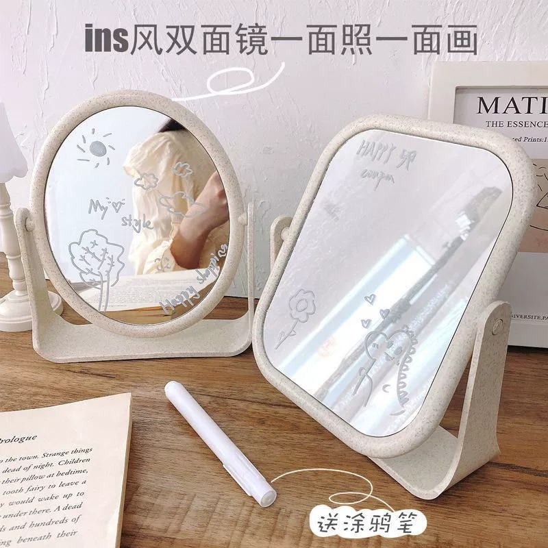 镜子ins风网红镜子台式化妆镜旋转桌面家用宿舍大号学生梳妆镜欧产品图