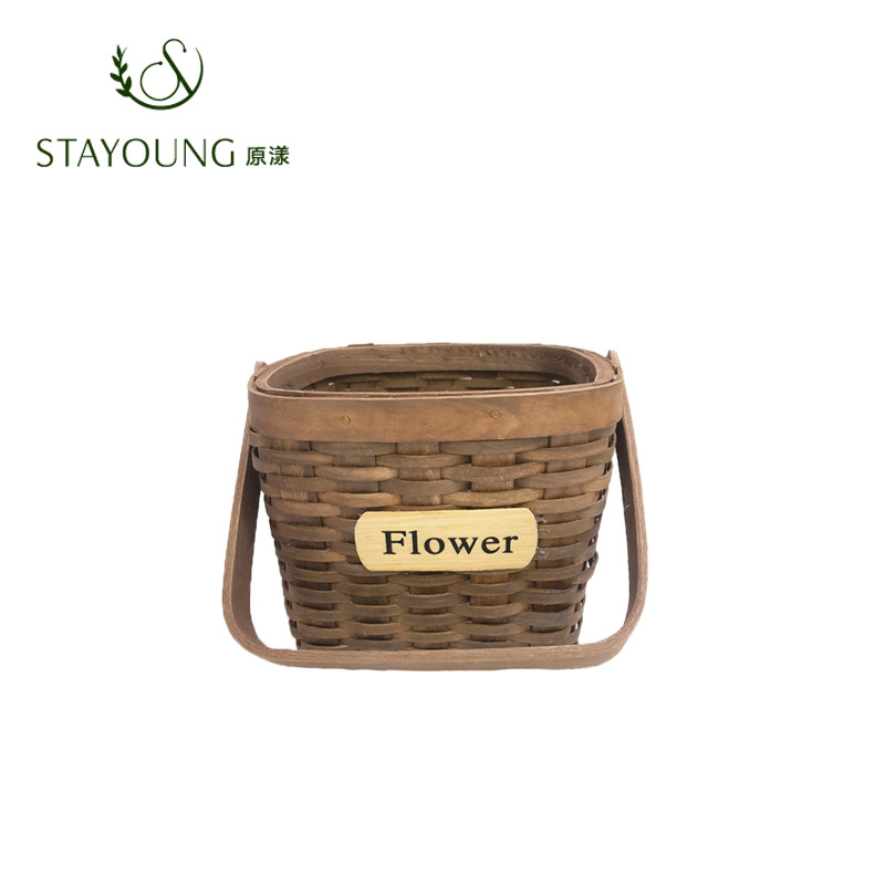 Yuanyang Korean-style wooden chip flower baskets, hand-woven baskets, flower art training, flower arrangement baskets, fruit baskets, hand-held baskets, storage baskets details Picture