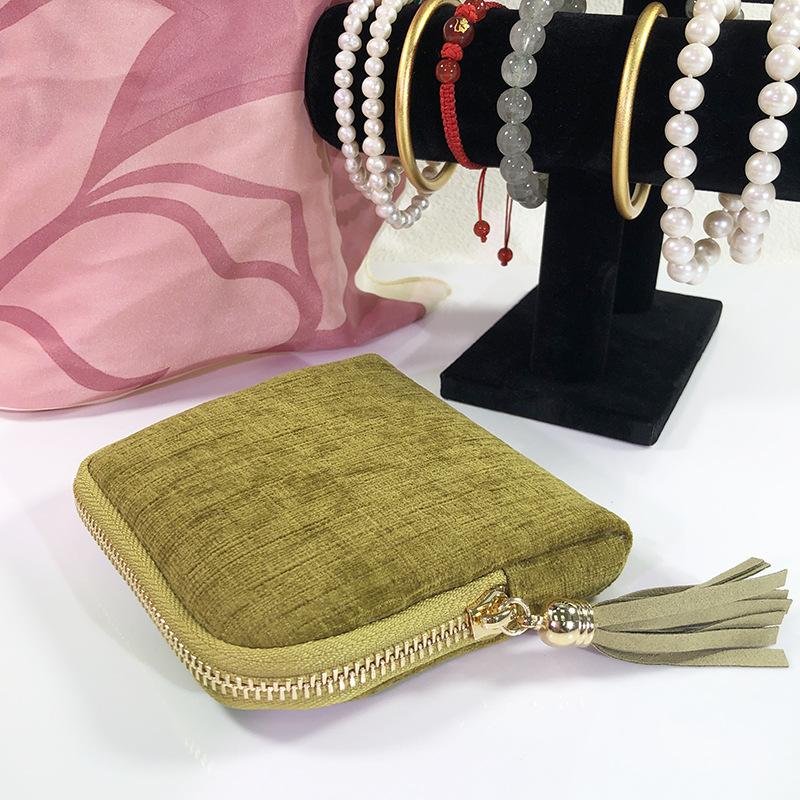 Venta directa de fábrica portátil de seis capas borla joyería bolsa de almacenamiento cristal perla mano cadena viaje bolsa de joyería en stock al por mayor pic 17