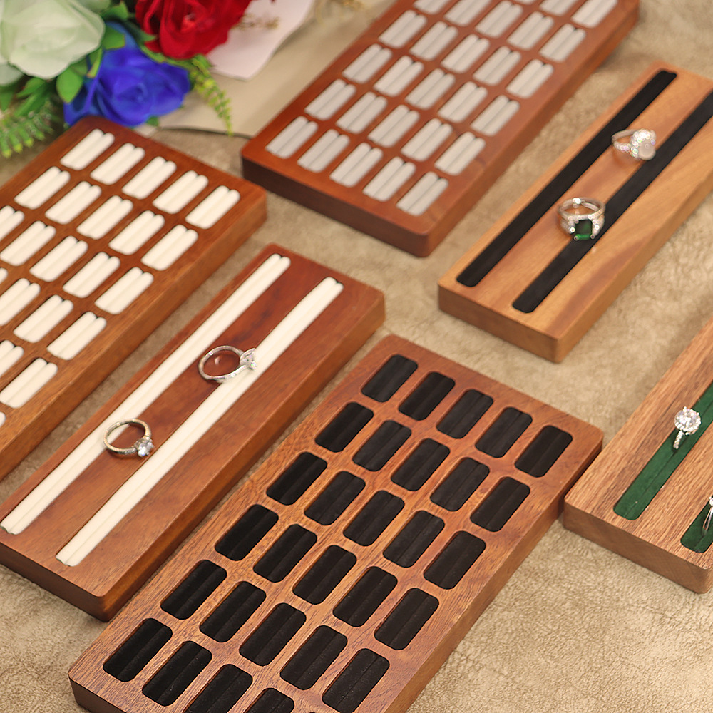 30-position solid wood Sapele ring and jewelry display tray, storage for ear studs and earrings, box rack, available in multiple colors for women Specification drawing