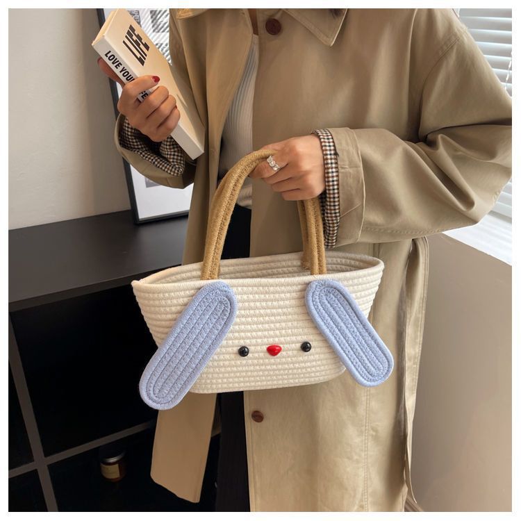 On The New Laurel Dog Hand-Held Cotton Rope Woven Bag Handmade Basket Beach Holiday Beach Hand Bag Cute Cartoon Bag Storage Bag Storage Bag details Picture