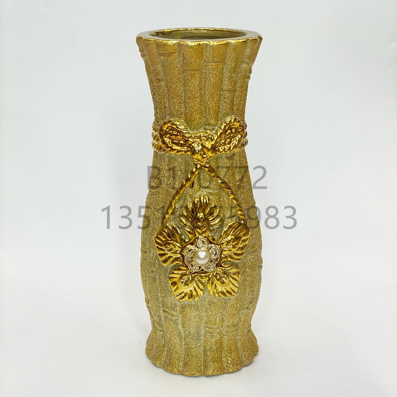 砂金镶嵌珠子/10寸25厘/金色花瓶产品图