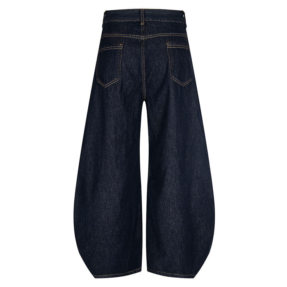 2025 New American-style design curved knife versatile jeans, men's letter American-style niche drape floor-length wide-leg pants Application Scenario