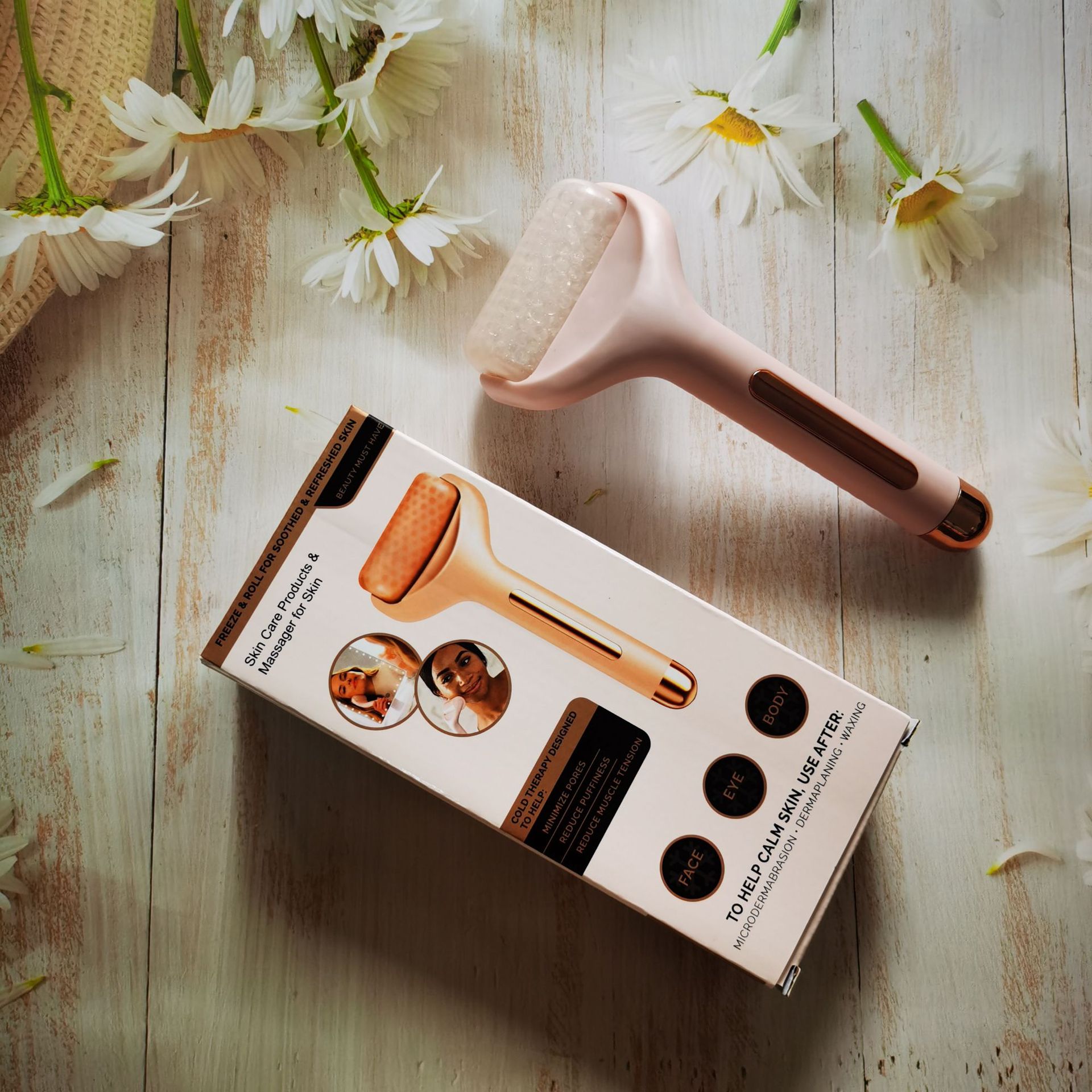 跨境ice roller手动冰滚轮按摩器冷敷冰敷滚轮舒缓美容护理按摩器专供外贸