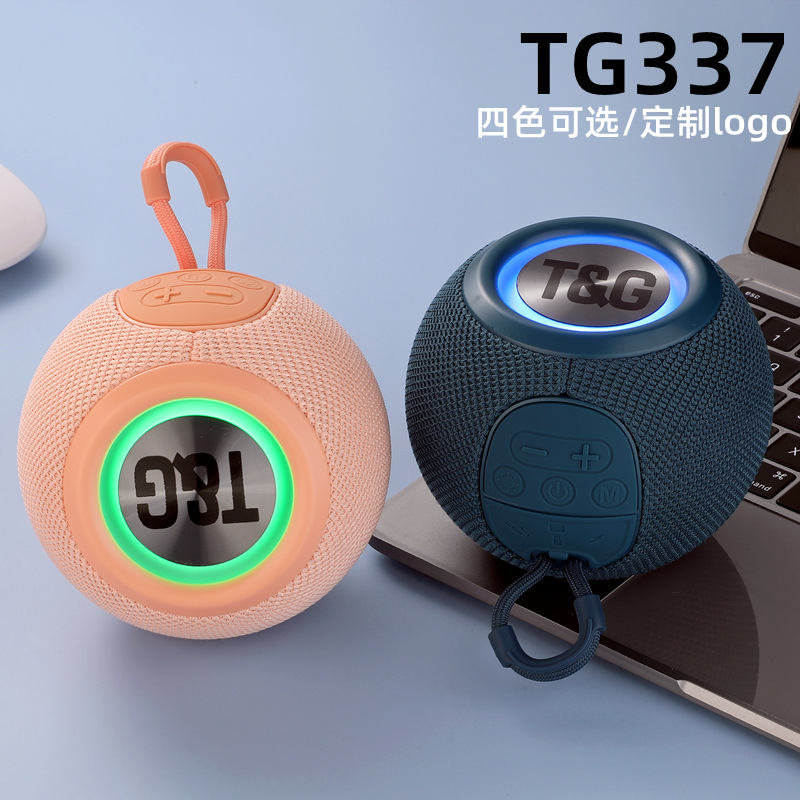 外贸跨境TG337蓝牙音响便携式圆形小音响布艺led灯无线低音炮音箱