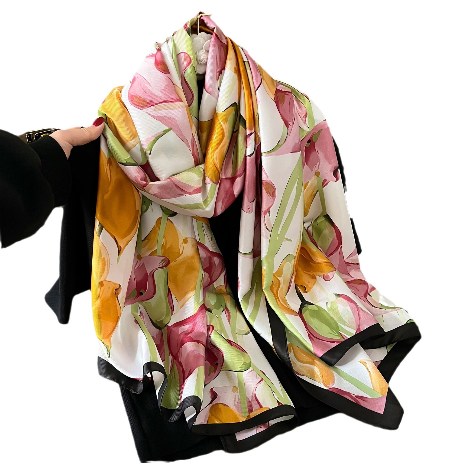 Spring 2024 New Xiangyun Satin Long Silk Scarf for women, a high-end office warm air conditioning shawl, Suzhou and Hangzhou silk scarf Item Picture