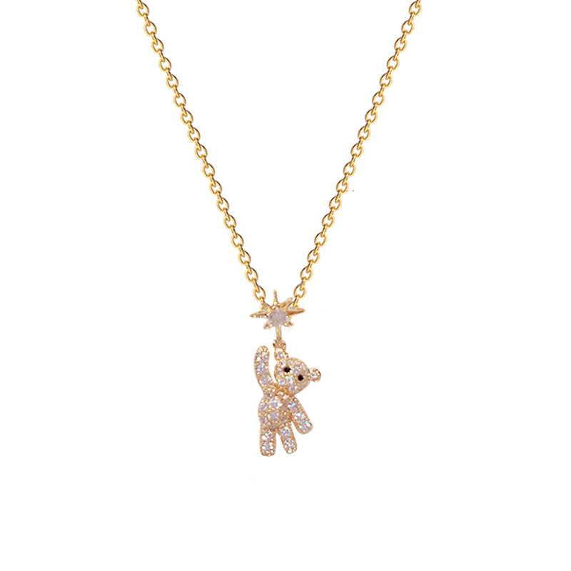 Light Luxury Flash Diamond Bear Pendant Ins Style Hip Hop Necklace For Women With A Sophisticated Sense Of Simple New Collarbone Chain Accessories Item Picture