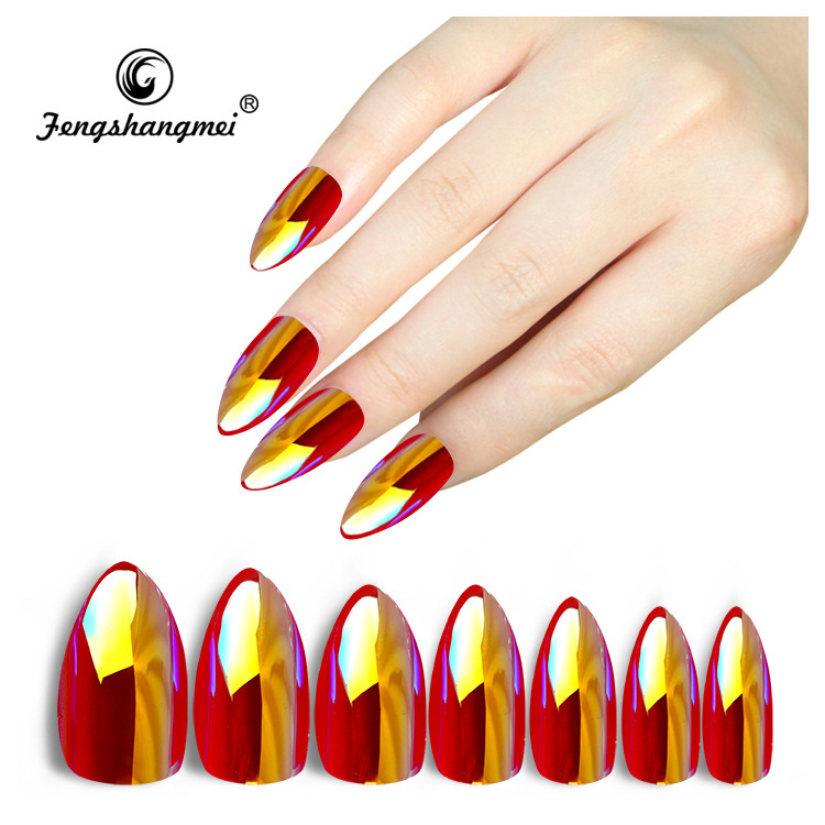 54# Iridescent Nail Pads, Metallic texture nail stickers, mirror-like bright nails, fake nails, finished pointed-tip wearable nail pads, exclusively for export Specification image