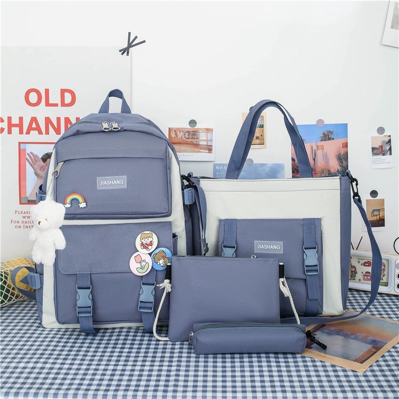 跨境初高中学生书包大容量旅行户外简约四件套背包新款百搭双肩包