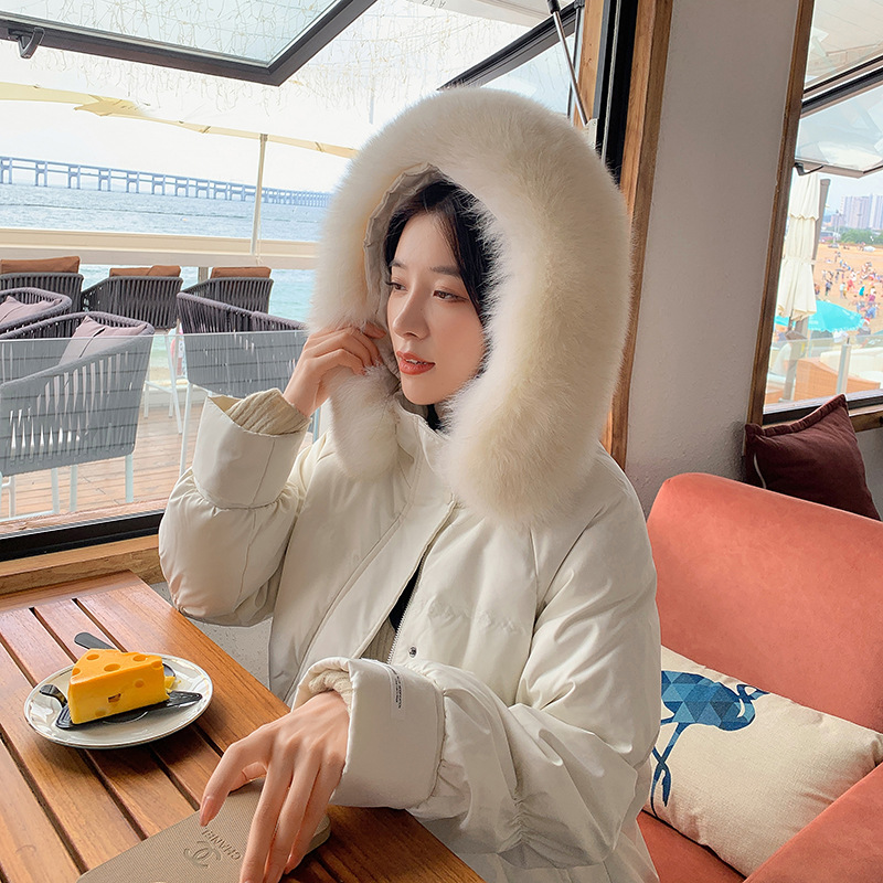 White duck down Zhang Beibei Korean version thickened down jacket 202 New style hooded mid-length loose down jacket wholesale details Picture