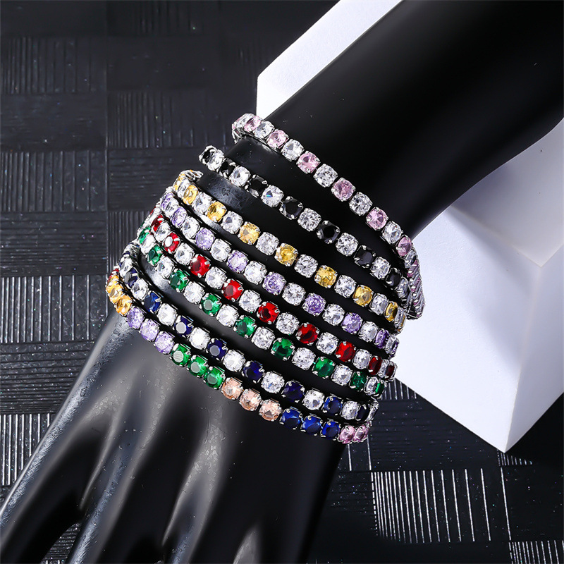 The popular cross-border colored zircon bracelet from Europe and America, the women's color full diamond and platinum plated tennis chain, and the best-selling jewelry on Amazon Application Scenario