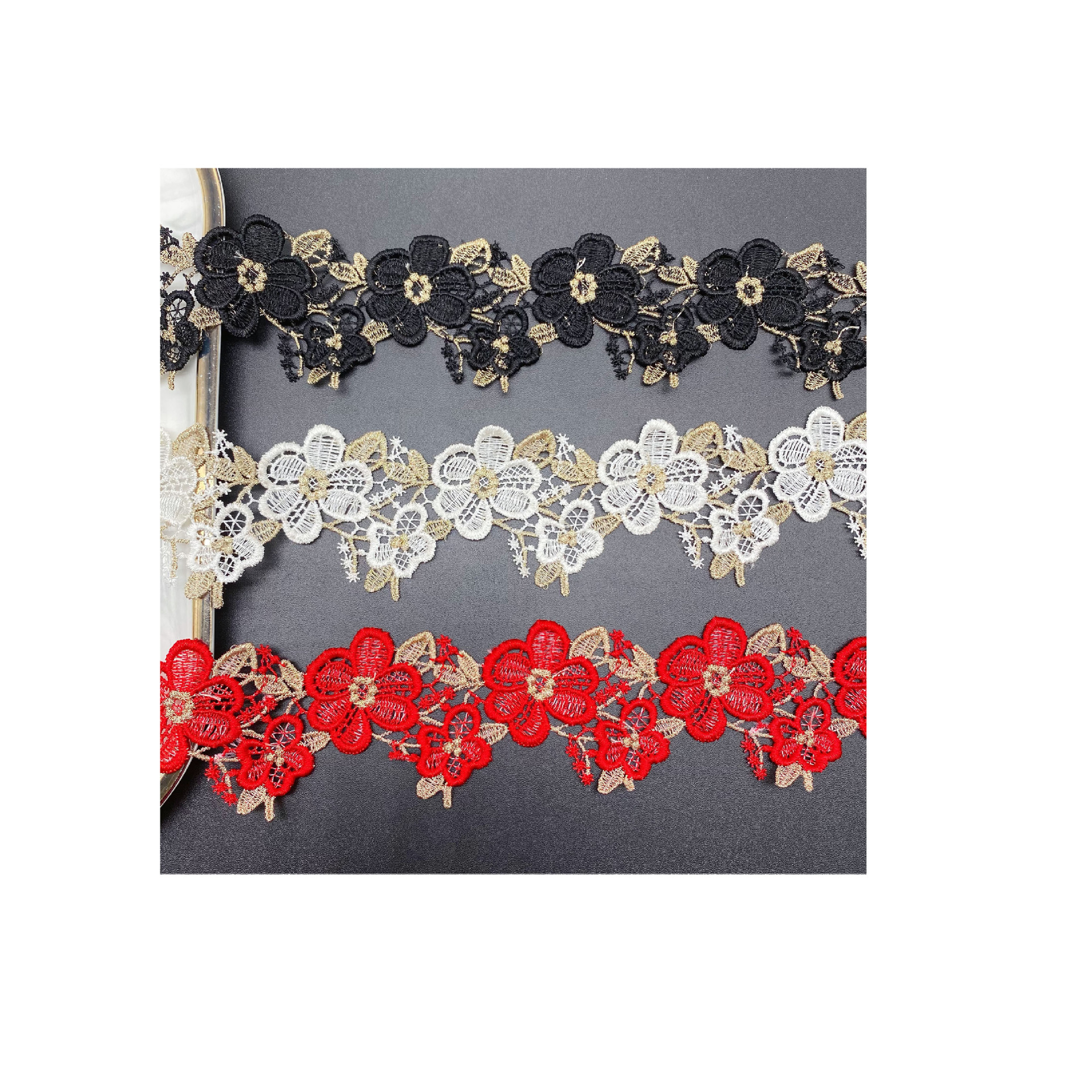 Gold thread lace, in stock, two-color barcode, cheongsam, women's clothing accessories, DIY lace, computer embroidery, gold accessory lace Item Picture