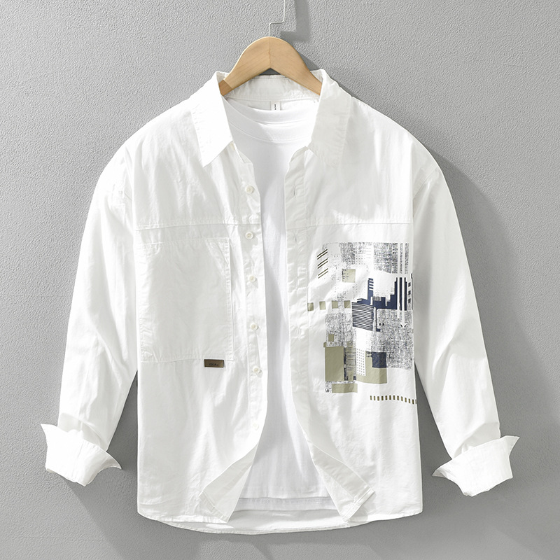 7309 Japanese-style patchwork casual long-sleeved shirt for men, fashionable, fresh and versatile, artistic loose top, one-piece consignment