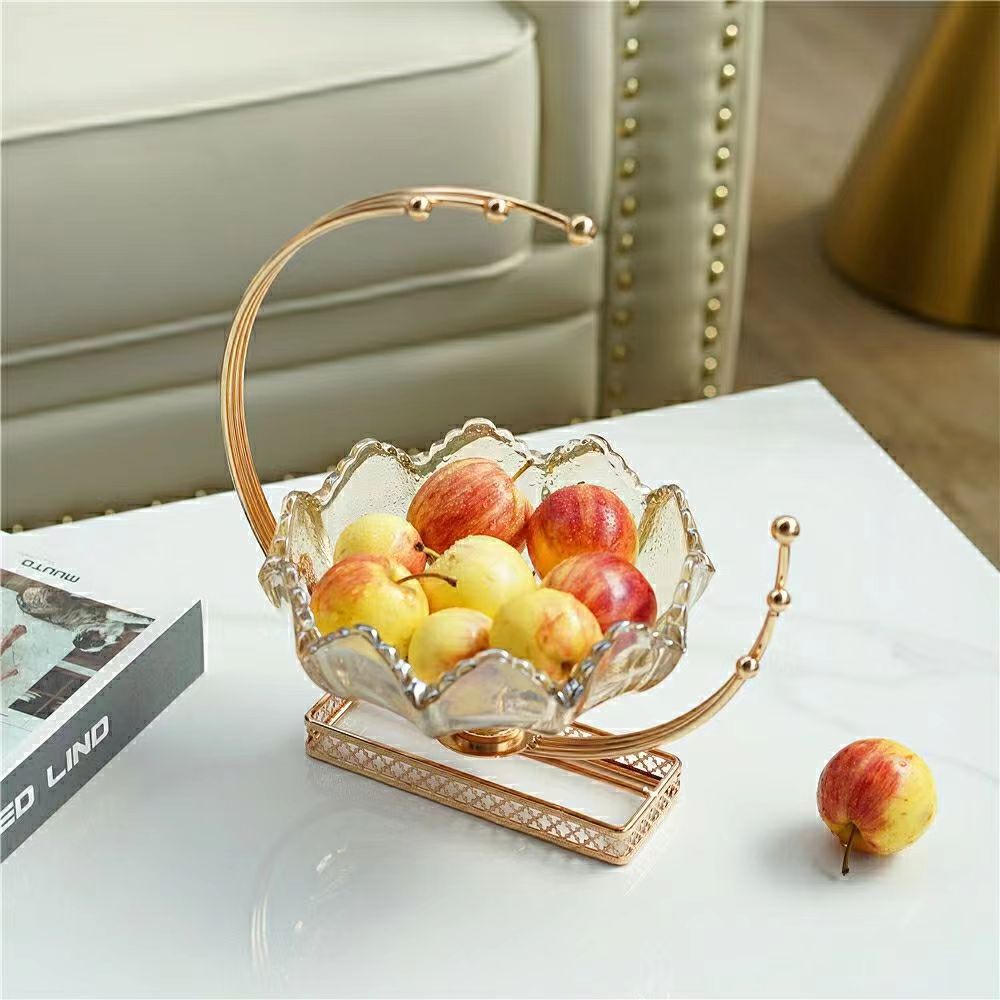 Light Luxury Style European-Style Glass Dry Fruit Tray Home Living Room Coffee Table Receiving Snacks Decorative Metal Moon Fruit Tray Decoration Specification drawing