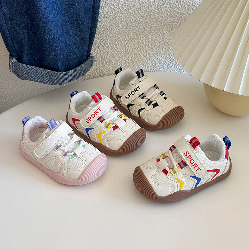 宝宝学步鞋0-3岁秋季新款婴幼儿皮面防滑运动鞋男女童机能鞋代发