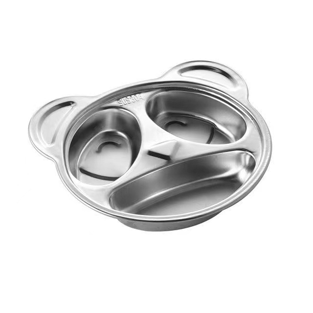 304 Stainless Steel Plate Kindergarten Special Dinner Plate Children's Baby Cartoon Tableware Divided Into Three Grid Plate Four Grid Item Picture