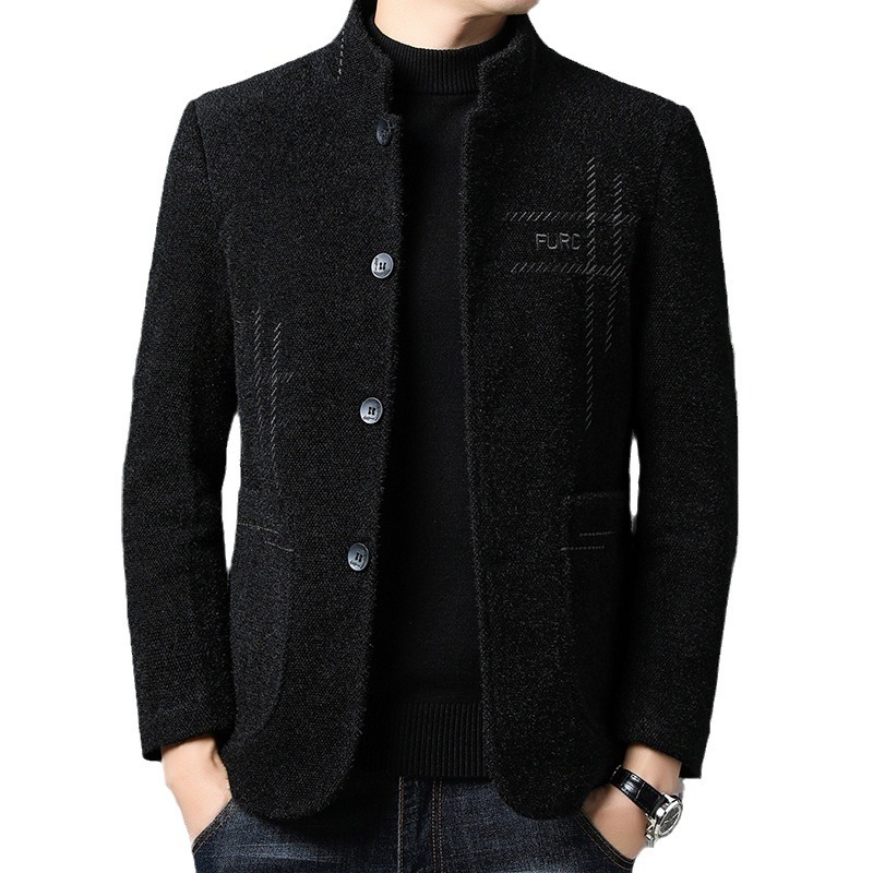 Winter new Chenille middle-aged Dad jacket for men, cotton and thickened business casual stand-up collar woolen men's coat Item Picture