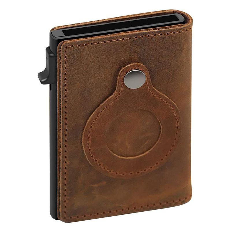 Airtag新款定位追踪器保护套RFID防盗刷卡钱包疯马皮金属信用卡夹