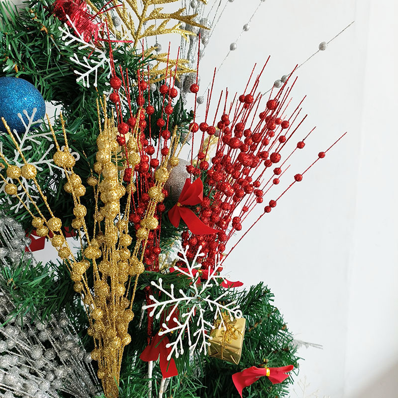 Christmas Decoration Gold Powder Berry Ball Put Bundle Artificial Glitter Stem Ornament 12-Pronged Beaded Stick Glitter Stick Rattan Application Scenario